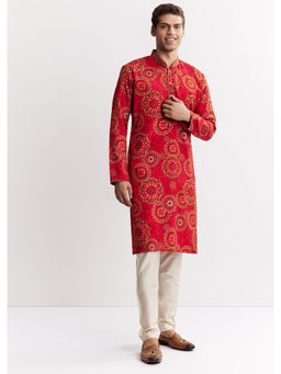 KALKI FASHION - Red Chanderi Printed Kurta with Pant