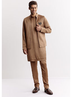 KALKI FASHION - Brown Satin Metal Accents Kurta Jacket with Pant