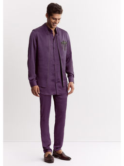 KALKI FASHION - Purple Satin Embellishment Kurta Jacket with Pant
