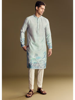 KALKI FASHION - Blue Floral Linen Kurta with Pant