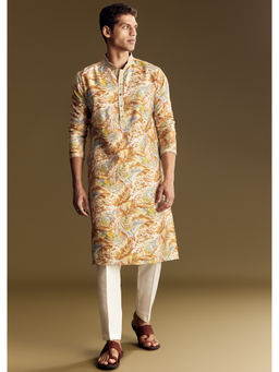 KALKI FASHION - Multi-Color Linen Floral & Foil Highlights Kurta with Pant
