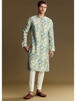 KALKI FASHION - Blue Silk Floral & Foil Print Kurta with Pant