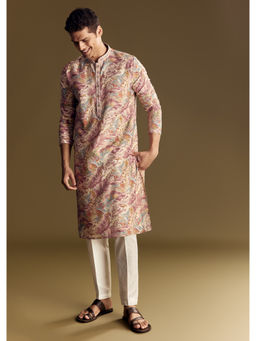 KALKI FASHION - Pink Silk Floral & Foil Print Kurta with Pant