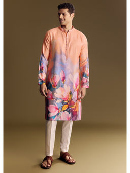 KALKI FASHION - Peach Floral Printed Linen Kurta with Pant