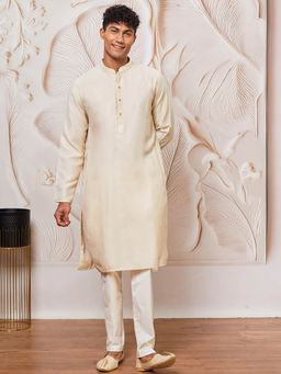Vastramay - Mens Cream Solid Kurta and Pant (Set of 2)