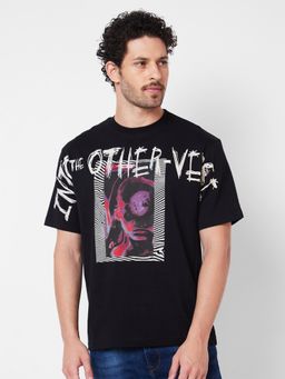 Spykar - Round Neck Half Sleeves Black T-shirt For Men