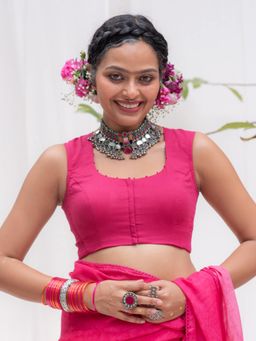 Suta - Pink Solid Sleeveless Stitched Blouse