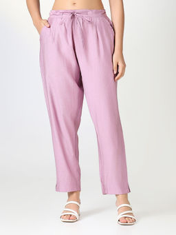 SHOWOFFFF - Women'S Mauve Solid Slim Fit Trousers
