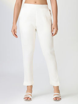 SHOWOFF - Women'S Cream Solid Slim Fit Cigarette Trousers