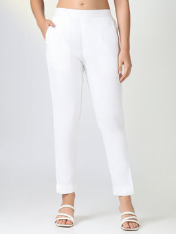 SHOWOFF - Women'S White Solid Slim Fit Cigarette Trousers