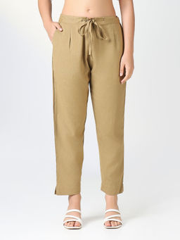 SHOWOFFFF - Women'S Olive Solid Slim Fit Trousers