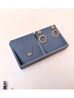 La Trove - Premium Velvet 2 Grid Necklace & Big Earrings Mini Tray Grey