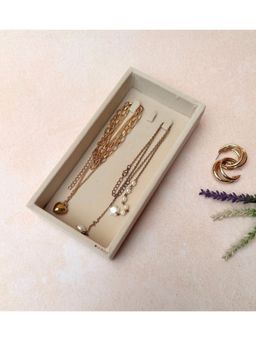 La Trove - Premium Velvet 3 Chains & Necklace Organizer Mini Tray With Hooks Cream