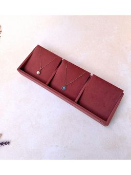 La Trove - Premium Velvet 3 Grid Necklace and & Earrings Sleek Organiser Tray Darkpink