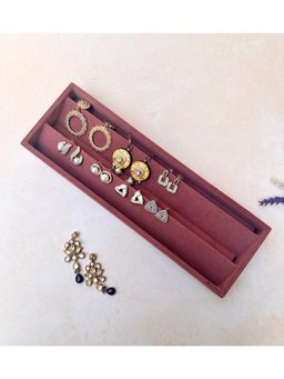 La Trove - Premium Velvet Earring Studs Organizer Sleek Jewellery Tray Darkpink