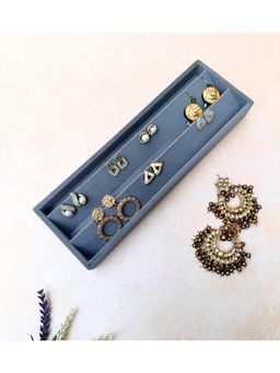La Trove - Premium Velvet Earring Studs Organizer Sleek Jewellery Tray Grey