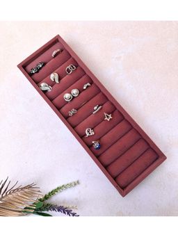 La Trove - Premium Velvet Rings Cufflinks Organizer Sleek Jewellery Tray Darkpink