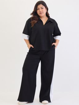 Femmella - Black And White Colorblock Co-Ord (Set of 2)