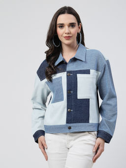 COSMIC TRIO - Multicolor Colour Blocked Denim Jacket