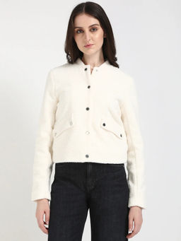 Calvin Klein - Cream Regular Fit Polyester Mandarin Collar Jacket