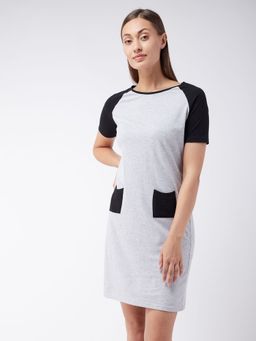 Miss Chase - Women's Gray Round Neck Short Sleeve Solid Knee-long Dress Grey