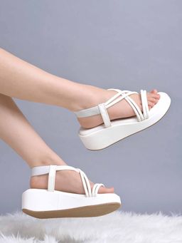 Shoetopia - Solid Criss-Cross Straps White Wedges for Girls