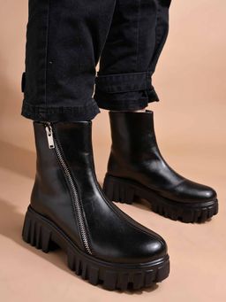 Shoetopia - Smart Casual Side Chain Detailed Black Boots for Girls
