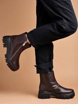 Shoetopia - Smart Casual Side Chain Detailed Brown Boots for Girls