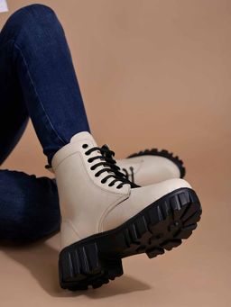 Shoetopia - Smart Casual Mid Top Cream Boots for Girls