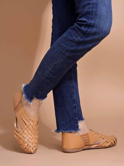 Shoetopia - Round Toe Tan Ballerinas for Girls