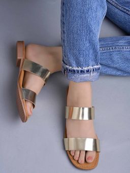 Shoetopia - Stylish Solid Golden Flats for Girls