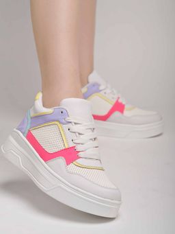 Shoetopia - Smart Casual White Green Sneakers for Girls