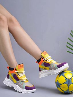 Shoetopia - Smart High Top Casual Lace-Up Multi Color Sneakers for Girls