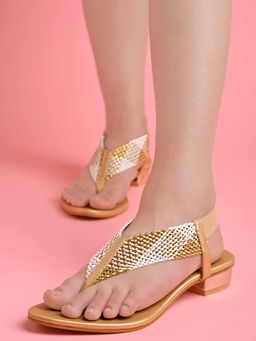 Shoetopia - Classic Golden Flat Sandals for Girls