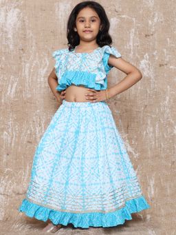 AJ Dezines - Girls Cotton Bandhani Print Lehenga Choli Blue (Set of 2)