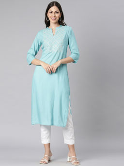 NEERU'S - Green Casual Solid Straight Kurta