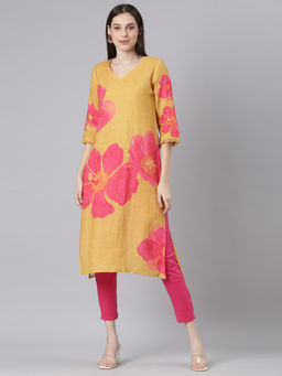 NEERU'S - Mustard Casual Floral Straight Kurta