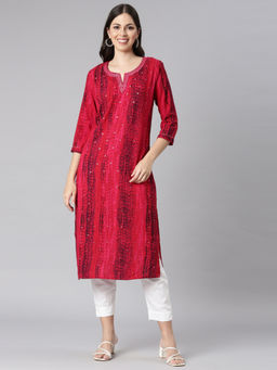 NEERU'S - Red Casual Solid Straight Kurta