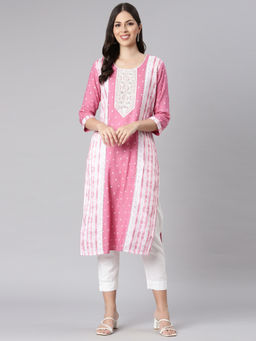 NEERU'S - Pink Casual Solid Straight Kurta