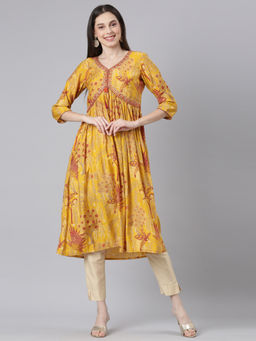 NEERU'S - Mustard Casual Floral Anarkali Kurta