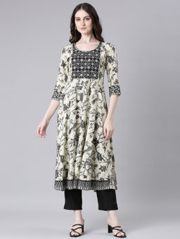 NEERU'S - Beige Casual Floral Anarkali Kurta