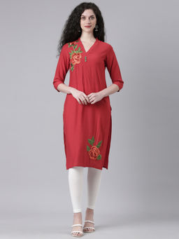 NEERU'S - Maroon Casual Solid Straight Kurta