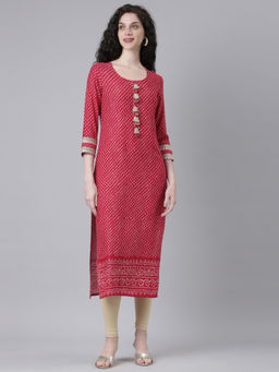 NEERU'S - Pink Casual Bandhani Straight Kurta