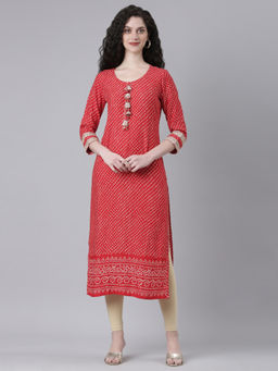NEERU'S - Red Casual Bandhani Straight Kurta