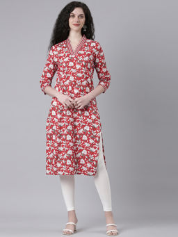 NEERU'S - Red Casual Floral Straight Kurta