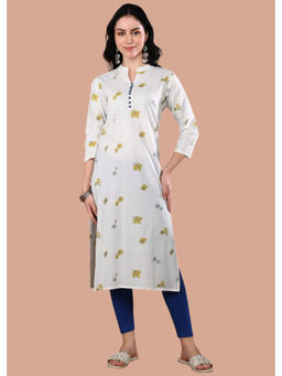 Maaesa - Women Printed Cotton White Kurta