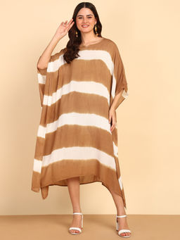 Maaesa - Women Striped Rayon Multi-Color Kaftan Dress