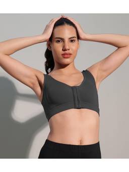 BODYSIZE - Womens Front Open Bamboo Black Spandex Activewear Sports Bra