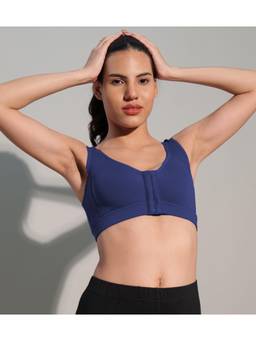 BODYSIZE - Womens Front Open Bamboo Navy Blue Spandex Activewear Sports Bra