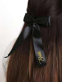 Arendelle - Black Satin Silk Long Tail Bride Hair Bow Clips (16 Years And Above)